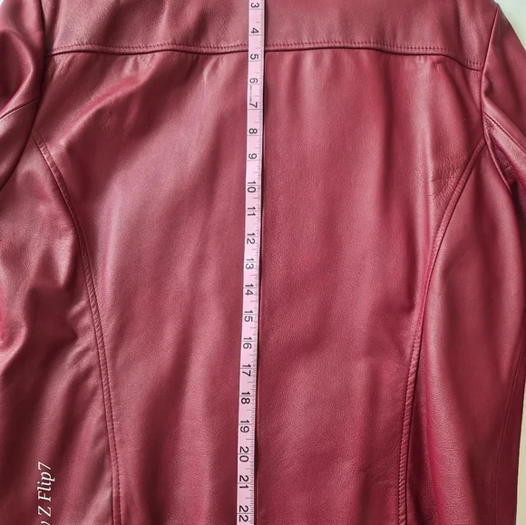 Casual Corner ANNEX XL Burgundy Genuine Leather Jacket VTG 90s Y2K Zip Front - Picture 7 of 9